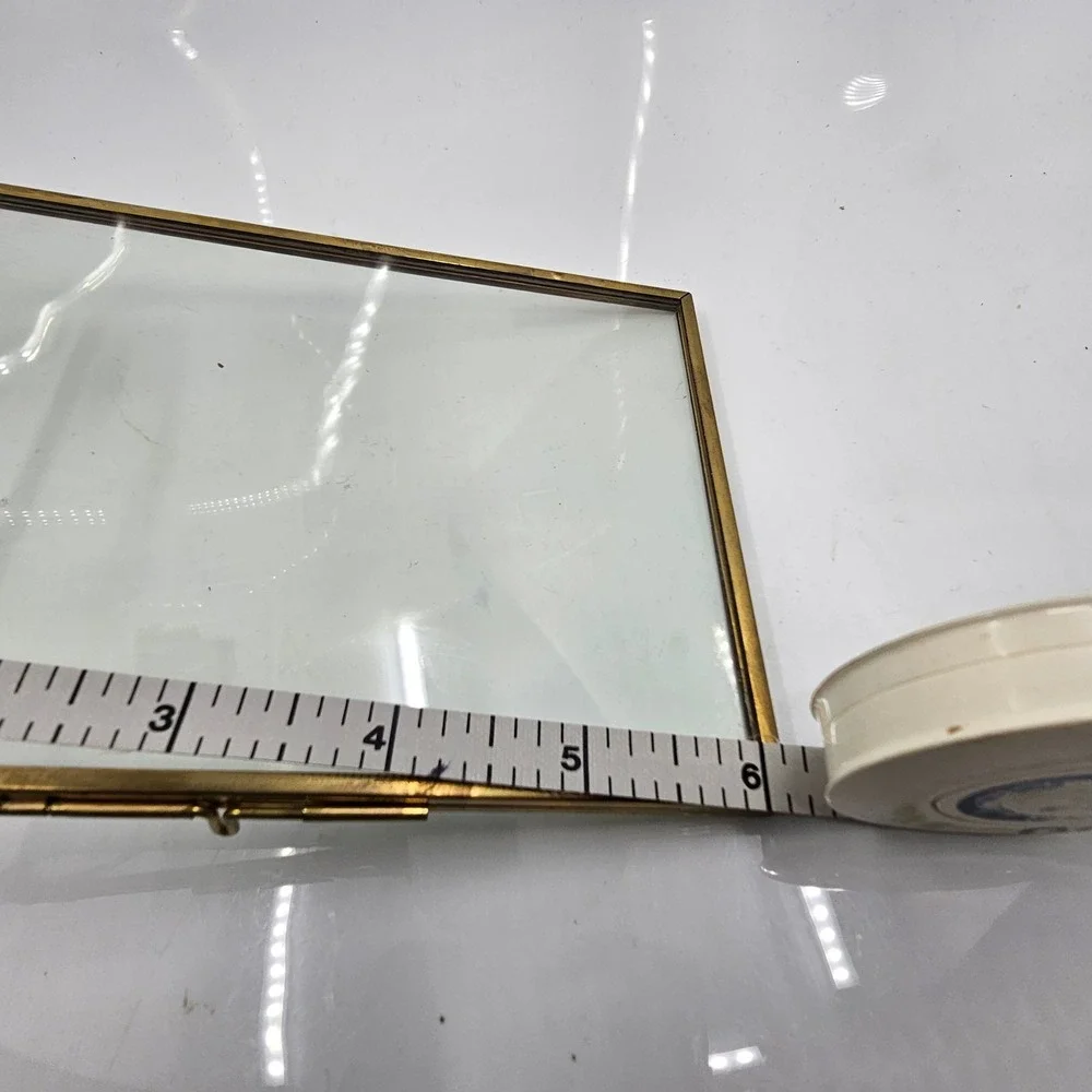 Vintage Brass Floating Picture Frame Glass Double Sided 4x6 Gold Minimalist